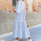 Frena - Gestreiftes Print-Kleid mit Puffärmeln