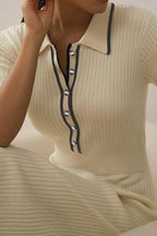 Heidy Kontrast-Polo-Strick-Midikleid