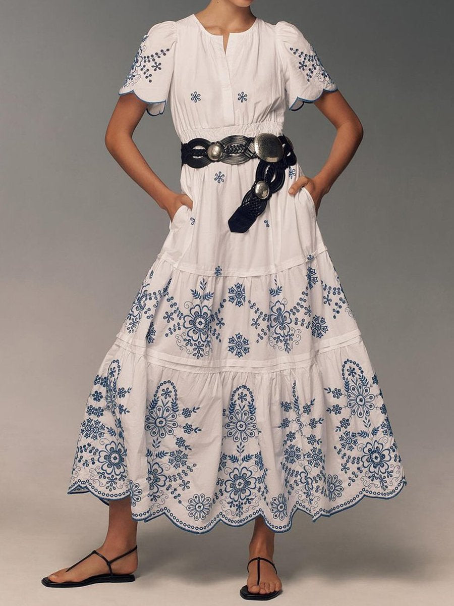 Nessa - Bedrucktes Maxikleid mit kurzen Ärmeln