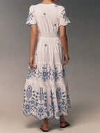 Nessa - Bedrucktes Maxikleid mit kurzen Ärmeln
