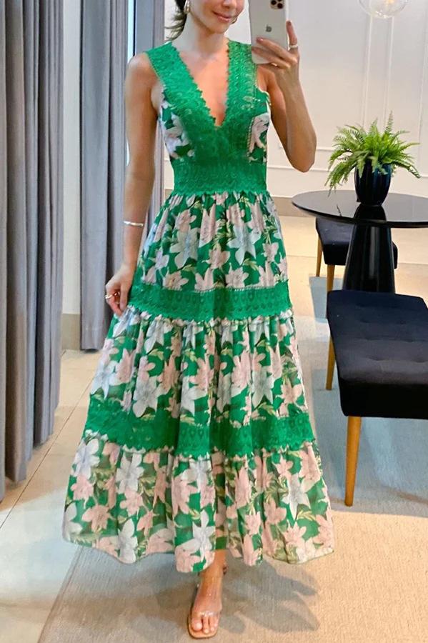 Mikara - Sunny Garden Spitzenbesetztes Florales Midikleid