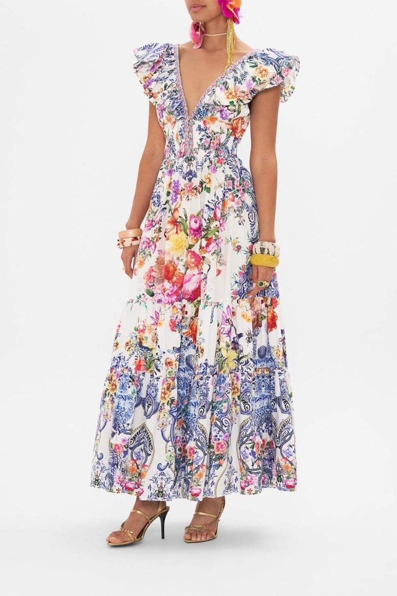 Juni - Maxikleid mit Blumenmuster und Rüschen