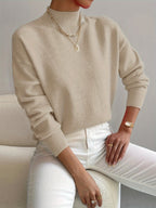 Damen Pullover eleganter warmer Strickpullover Stehkragen weicher Stoff gerade Passform - Yvonne