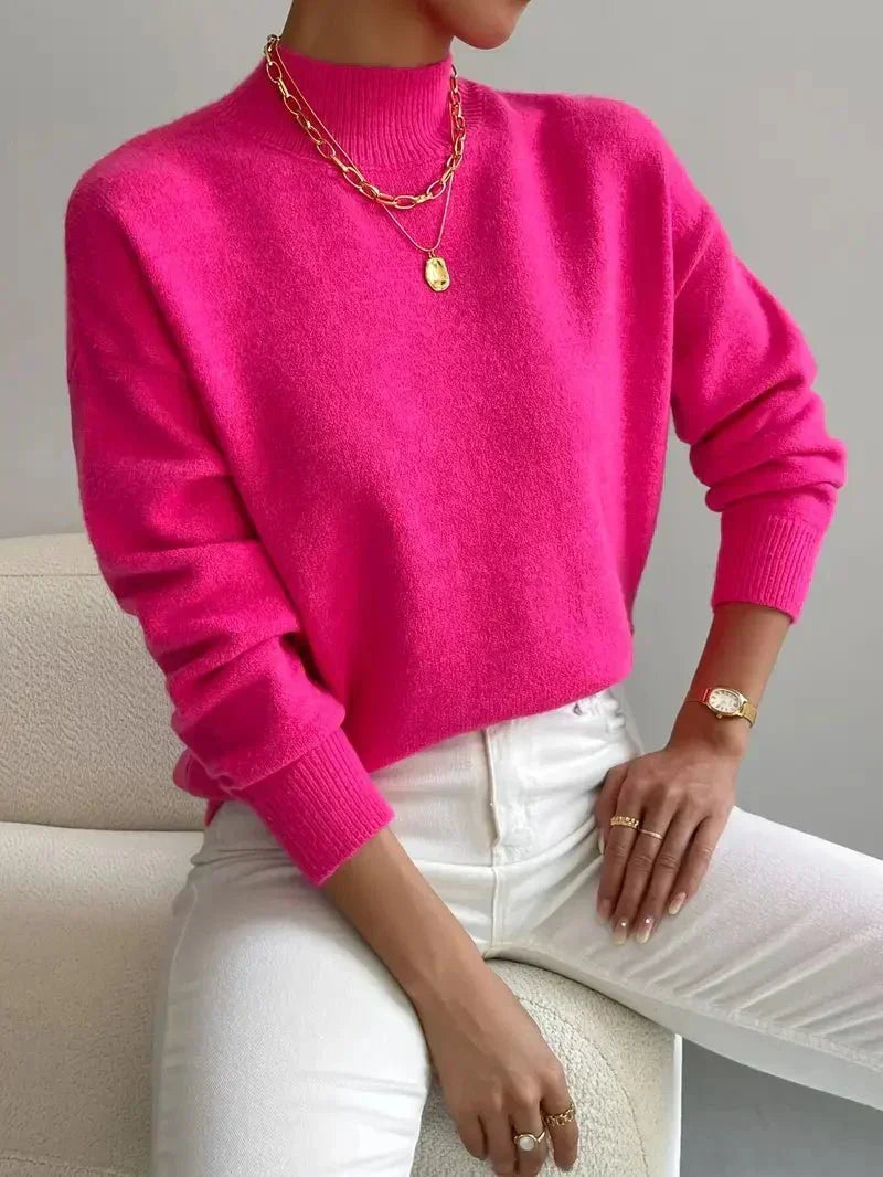 Damen Pullover eleganter warmer Strickpullover Stehkragen weicher Stoff gerade Passform - Yvonne