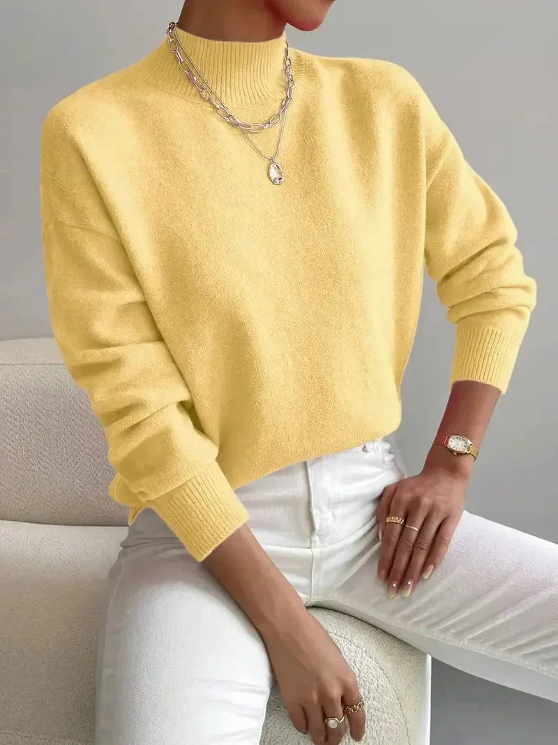 Damen Pullover eleganter warmer Strickpullover Stehkragen weicher Stoff gerade Passform - Yvonne