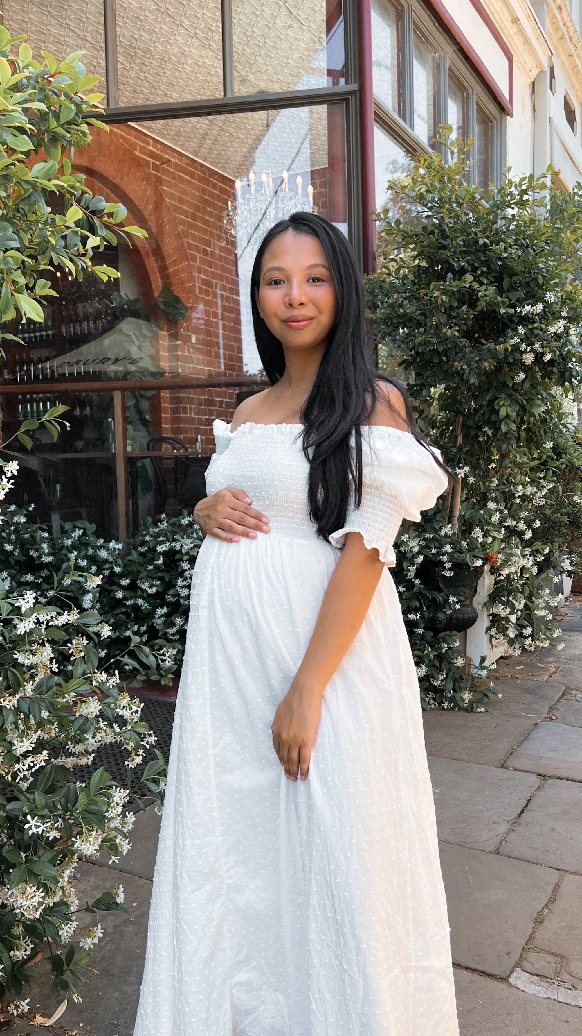 Weißes Midi-Kleid mit freien Schultern für Damen – Renata
