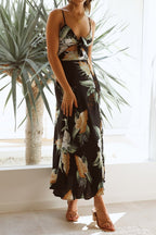 Margot - Bedrucktes, geknotetes Maxi-Slipkleid