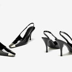 Lola - Moderne Metall Quadratische Zehe Lack Slingback High Heel Pumps