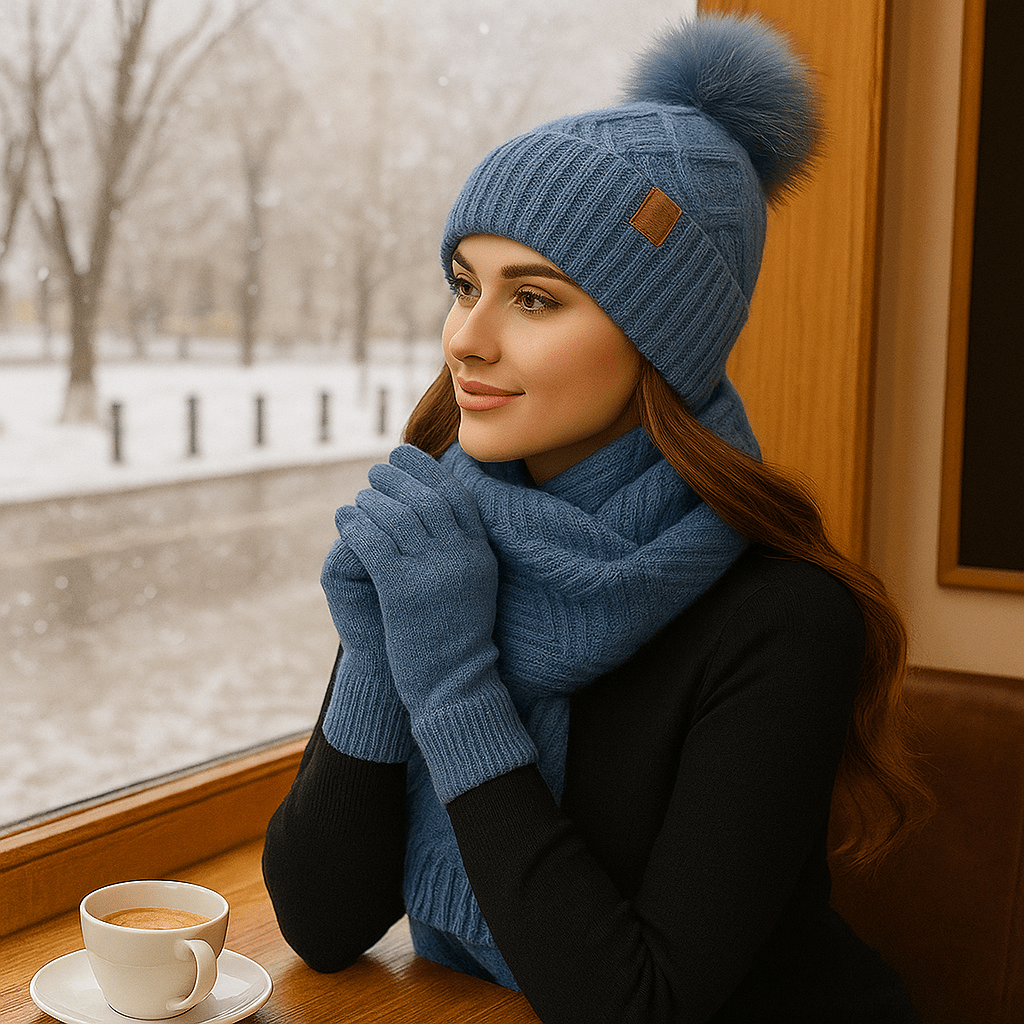 Weiche Strickmütze, Schal und Handschuhe für Frauen - Yalena