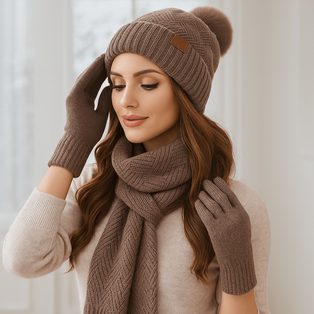 Weiche Strickmütze, Schal und Handschuhe für Frauen - Yalena