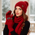 Weiche Strickmütze, Schal und Handschuhe für Frauen - Yalena