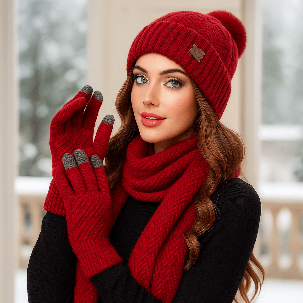 Weiche Strickmütze, Schal und Handschuhe für Frauen - Yalena