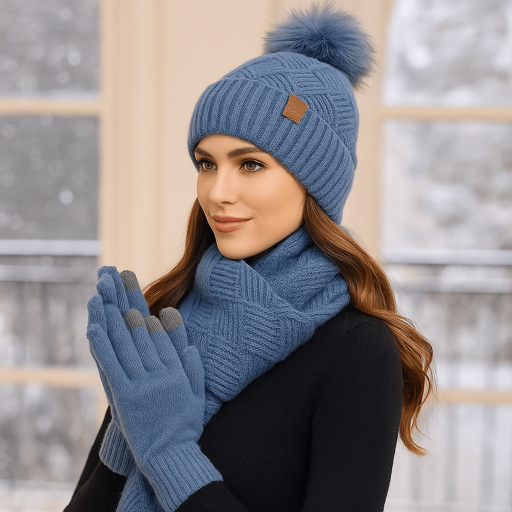 Weiche Strickmütze, Schal und Handschuhe für Frauen - Yalena