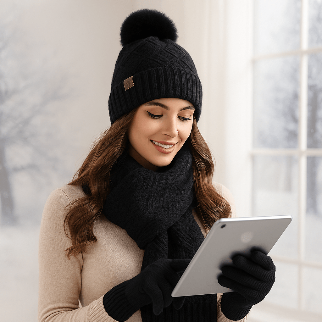 Weiche Strickmütze, Schal und Handschuhe für Frauen - Yalena