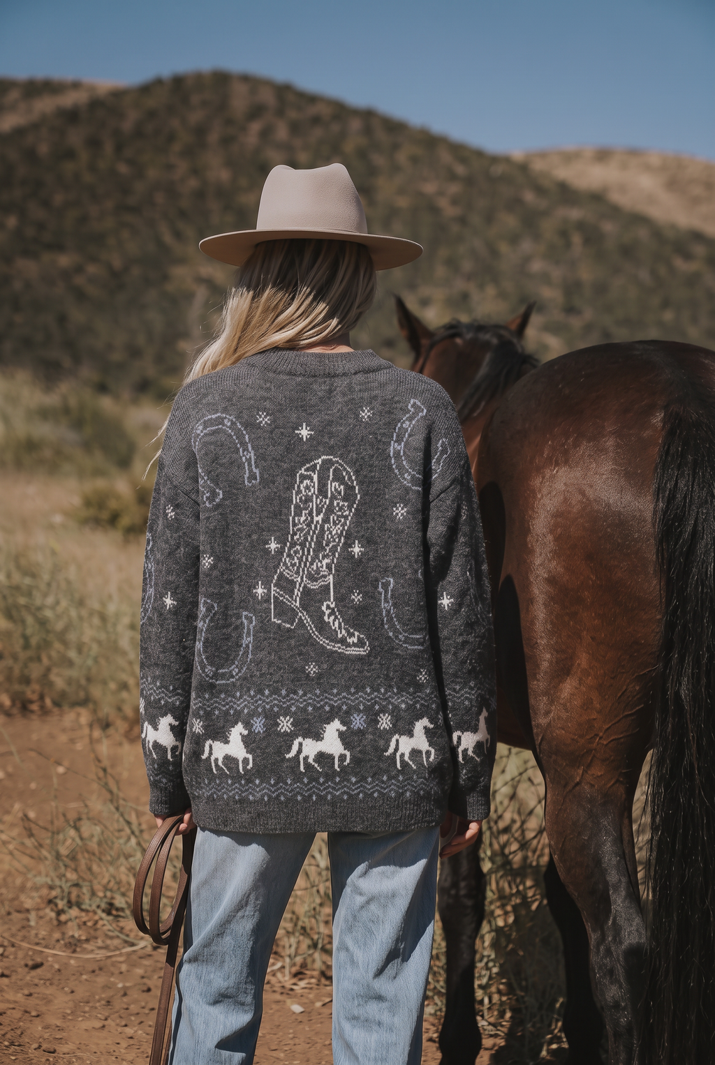 Grobstrickpullover mit Westernmotiv