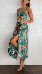 Midi-Kleid mit Blumenmuster und geknotetem Ausschnitt für Damen – Loisa