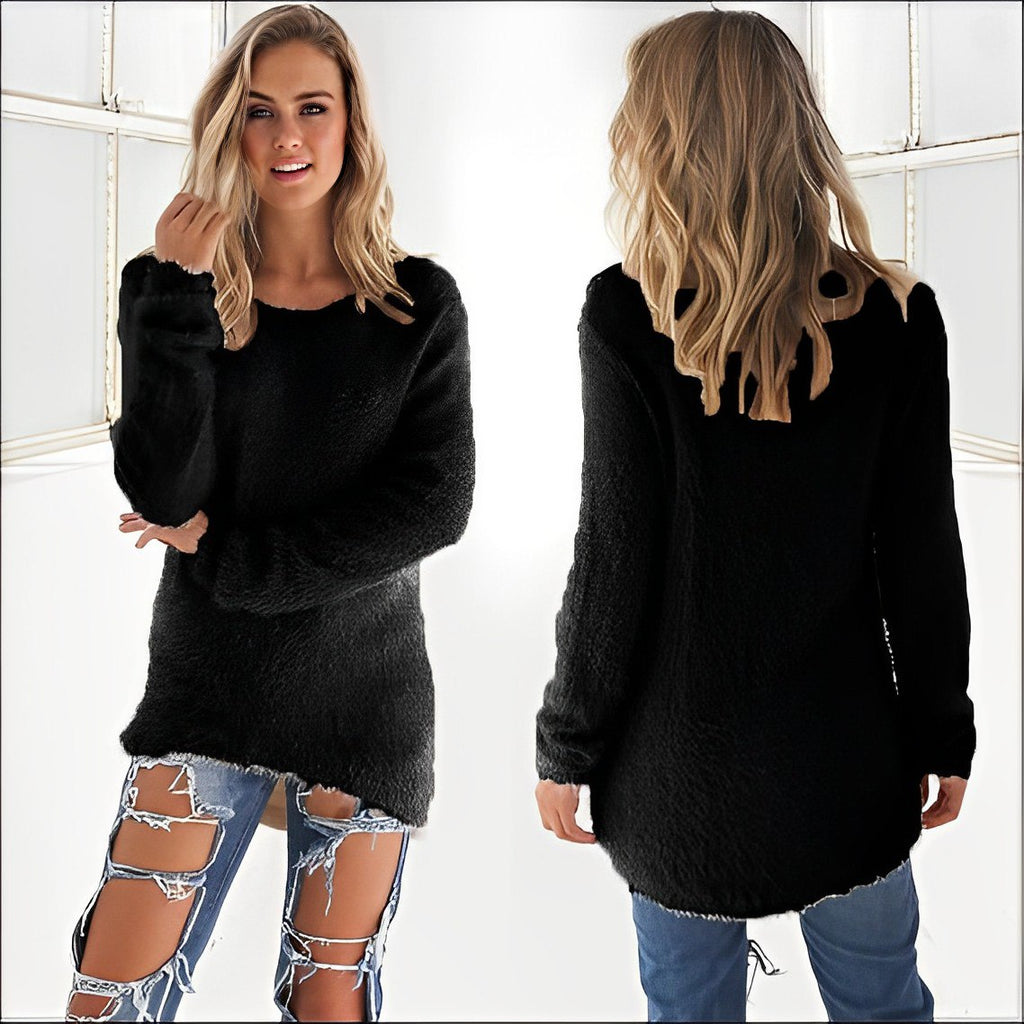 Amelia Lässiger Langarm-Pullover mit O-Ausschnitt