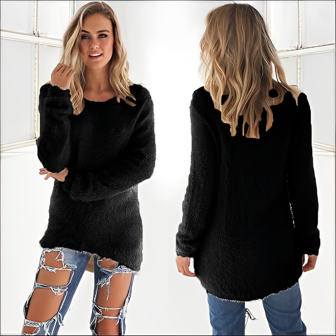 Amelia Lässiger Langarm-Pullover mit O-Ausschnitt