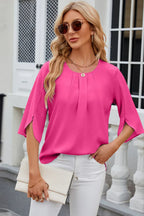 Clara Bluse Damen – Falten und Blumenärmel