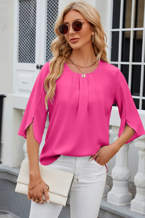 Clara Bluse Damen – Falten und Blumenärmel