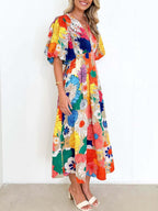 Kara - Elegantes Maxikleid mit Puffärmeln und Blumenmuster in A-Linie