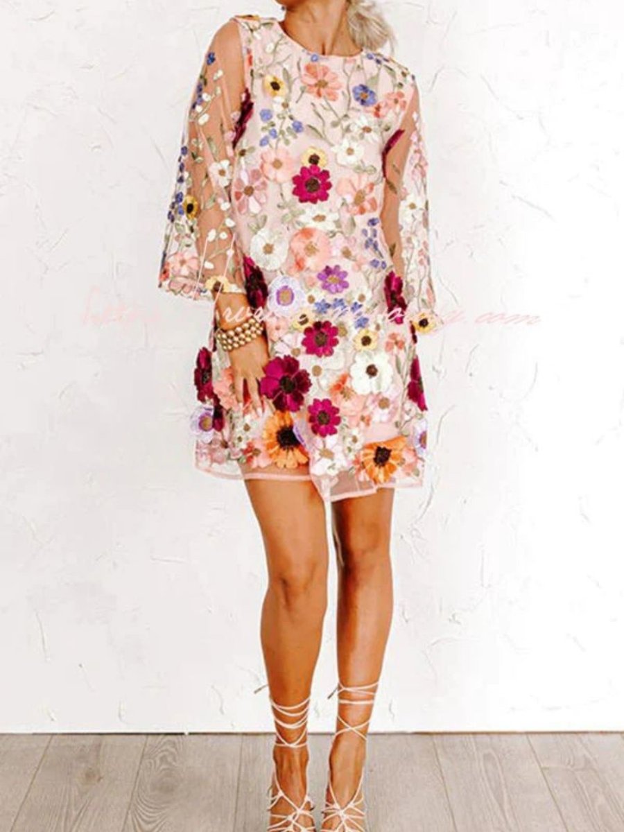 Flaura - Dreidimensionale Blumenmode Kurzes hippes Kleid