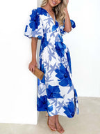 Kara - Elegantes Maxikleid mit Puffärmeln und Blumenmuster in A-Linie