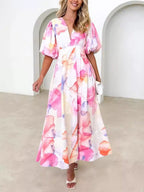 Kara - Elegantes Maxikleid mit Puffärmeln und Blumenmuster in A-Linie