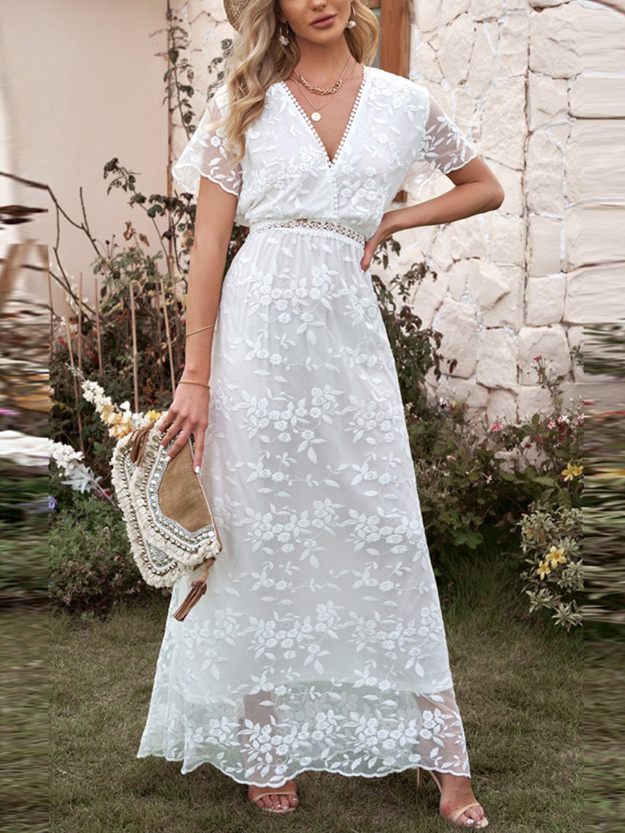 Lora - Elegantes weißes Maxikleid aus Spitze