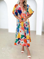 Kara - Elegantes Maxikleid mit Puffärmeln und Blumenmuster in A-Linie