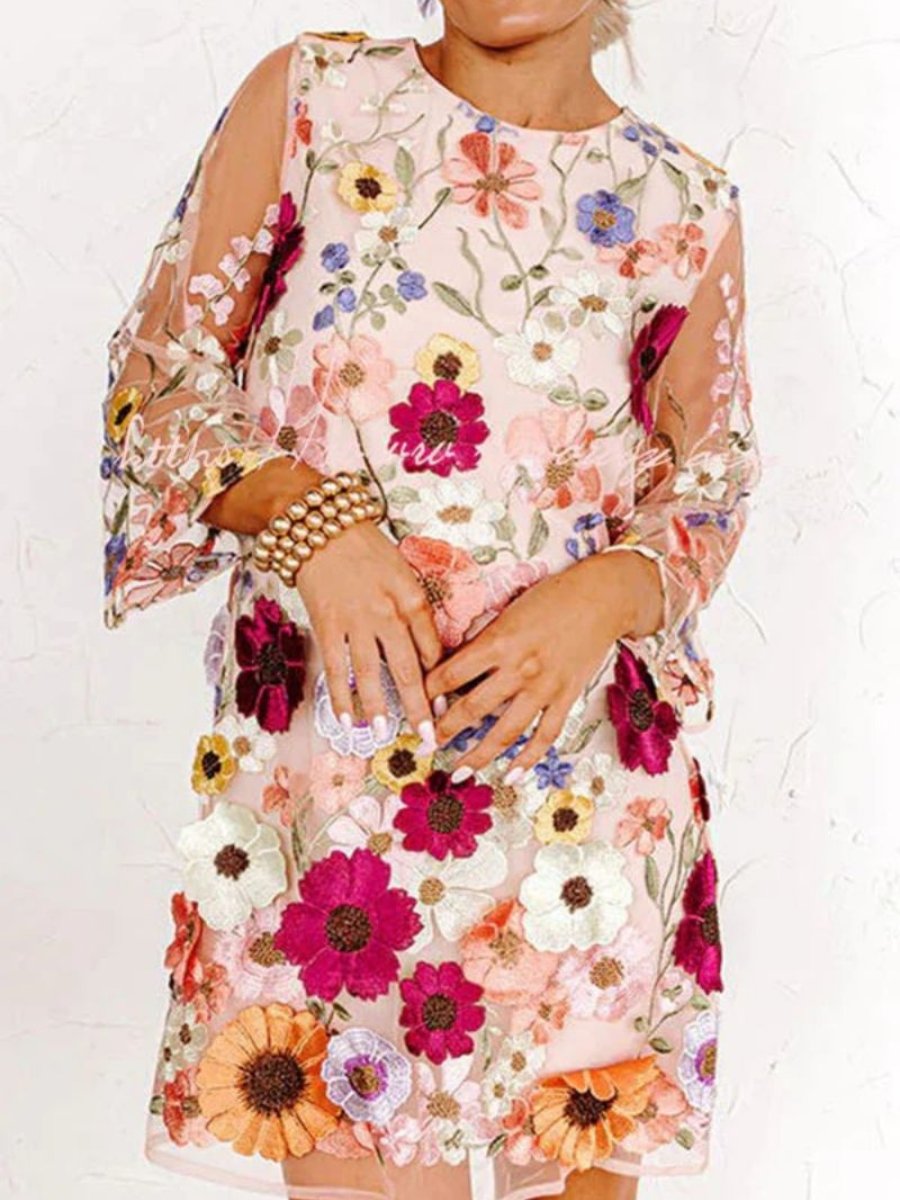 Flaura - Dreidimensionale Blumenmode Kurzes hippes Kleid