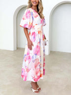 Kara - Elegantes Maxikleid mit Puffärmeln und Blumenmuster in A-Linie