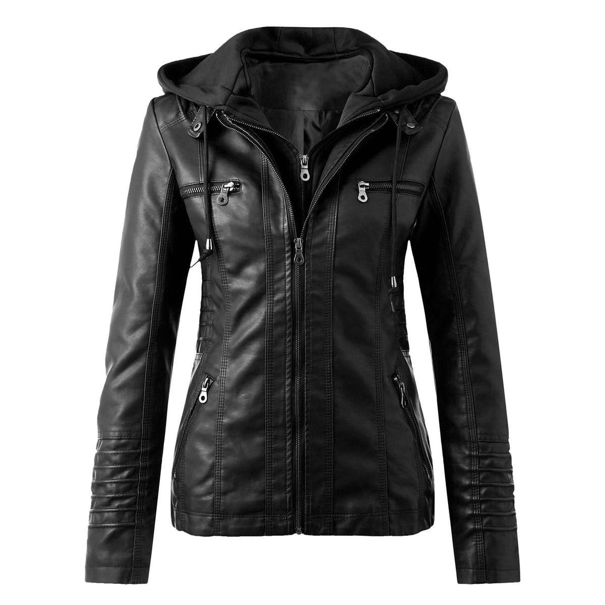 Moderne Lederjacke mit Kapuze
