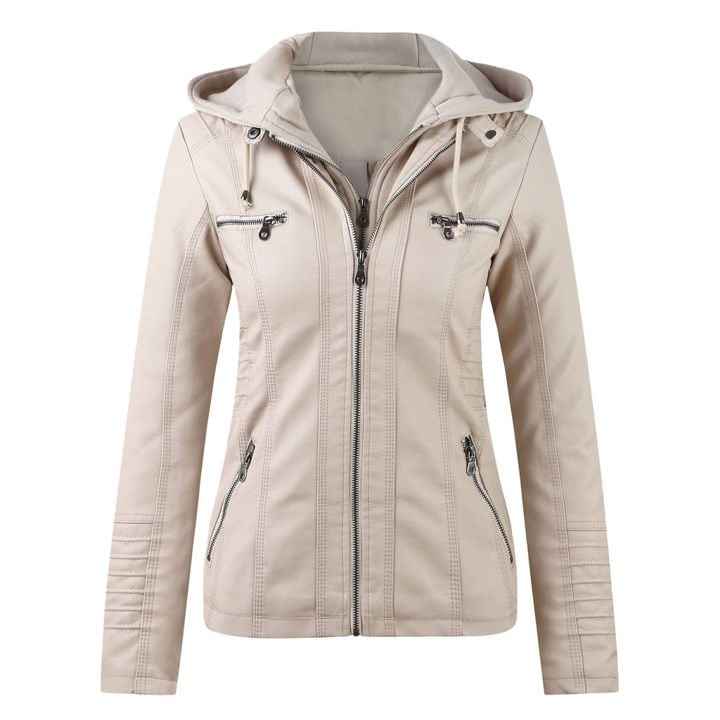 Moderne Lederjacke mit Kapuze