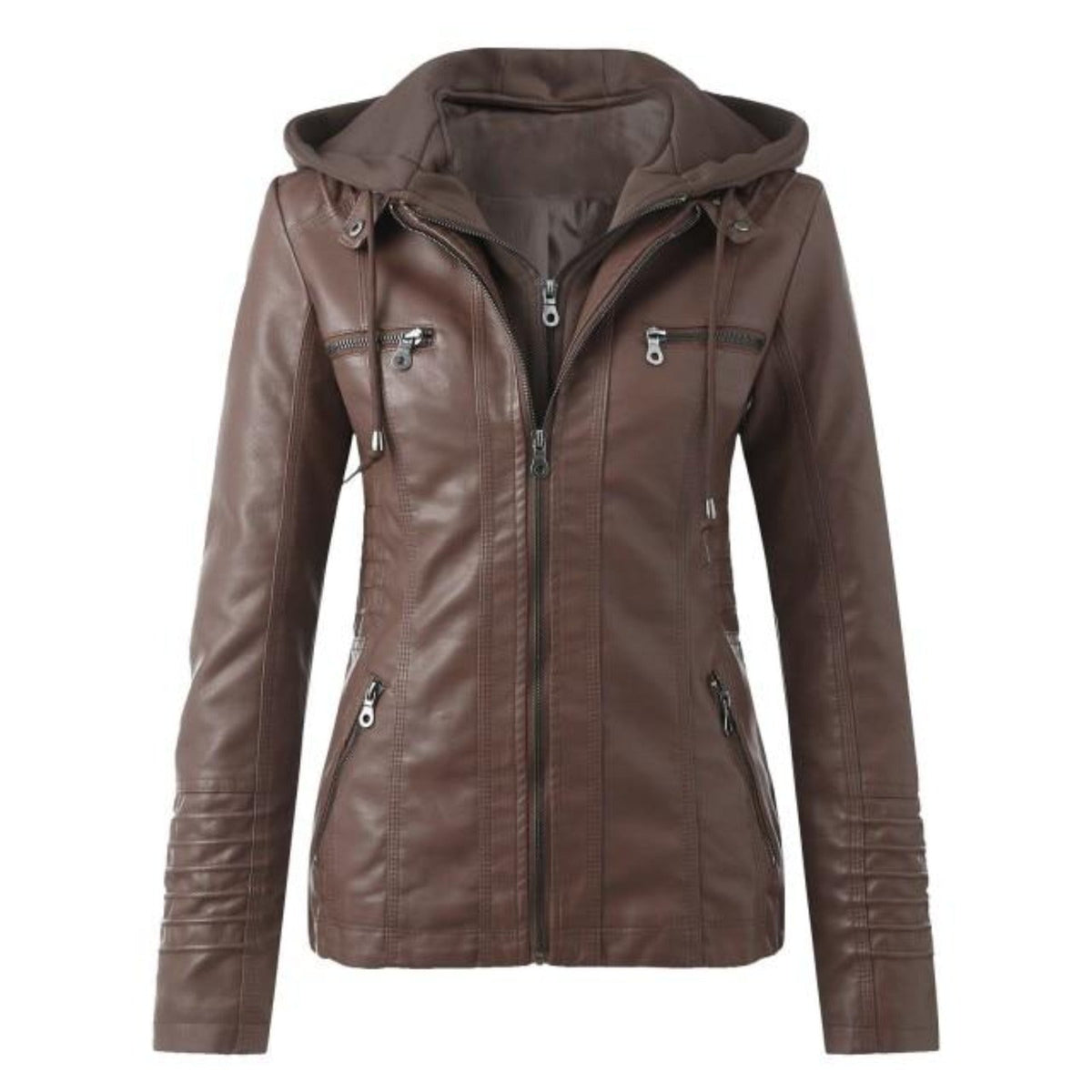 Moderne Lederjacke mit Kapuze
