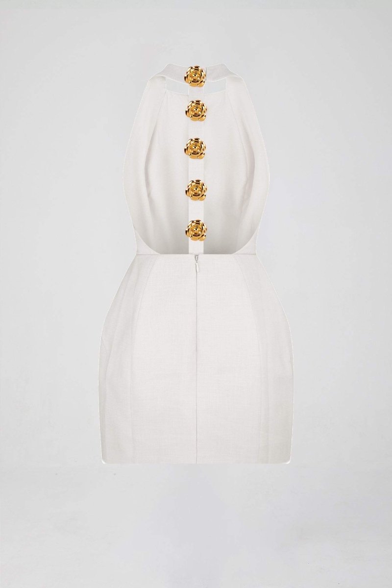 Rebecca - Rückenfreies Mini-Halterkleid