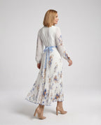 Plissiertes Maxikleid mit langen Ärmeln und überkreuztem Ausschnitt für Damen - Alwine