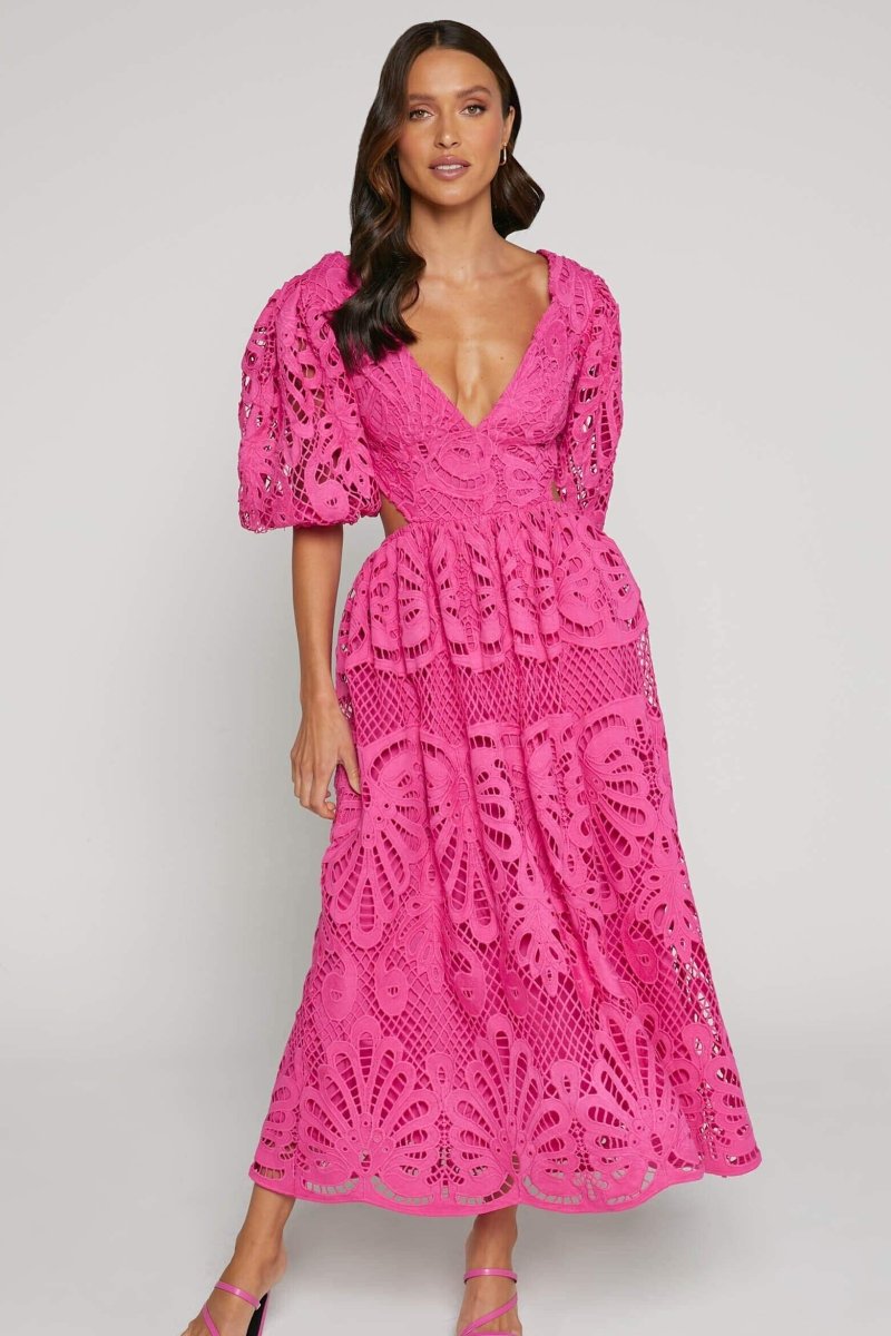 Sandra - Midikleid mit bestickter Spitze und Cut-Outs