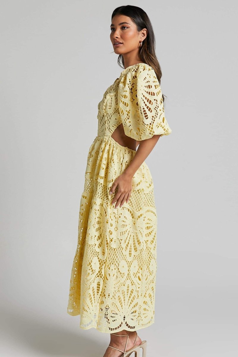 Sandra - Midikleid mit bestickter Spitze und Cut-Outs