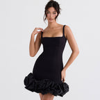 Delia - Ärmelloses Mini-Abendkleid mit quadratischem Ausschnitt und Rüschensaum