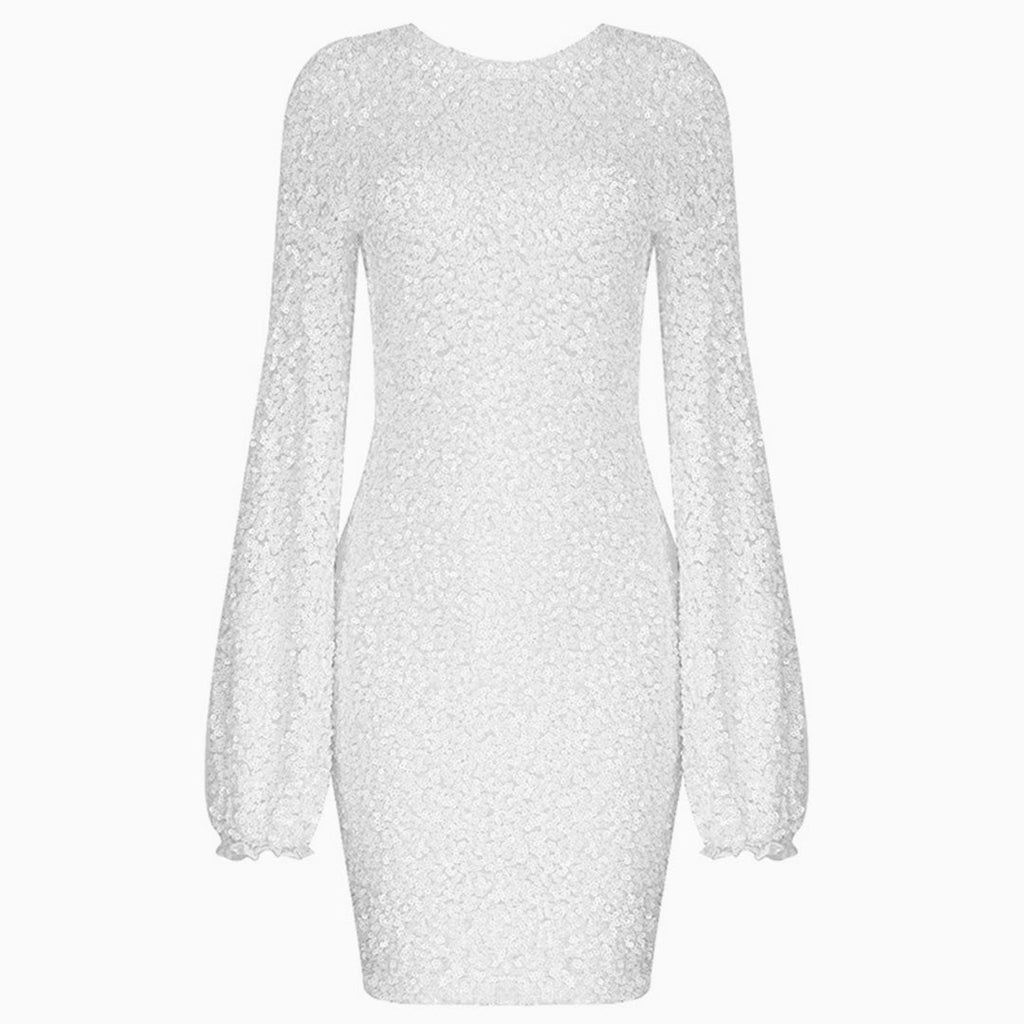 Jade - Langärmeliges Mini-Abendkleid mit glitzernden Pailletten