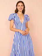 Anne - Modisches Damenkleid mit Puffärmeln und Streifen