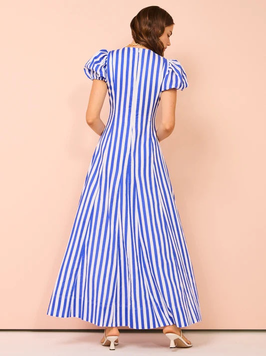 Anne - Modisches Damenkleid mit Puffärmeln und Streifen