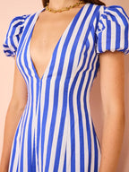 Anne - Modisches Damenkleid mit Puffärmeln und Streifen