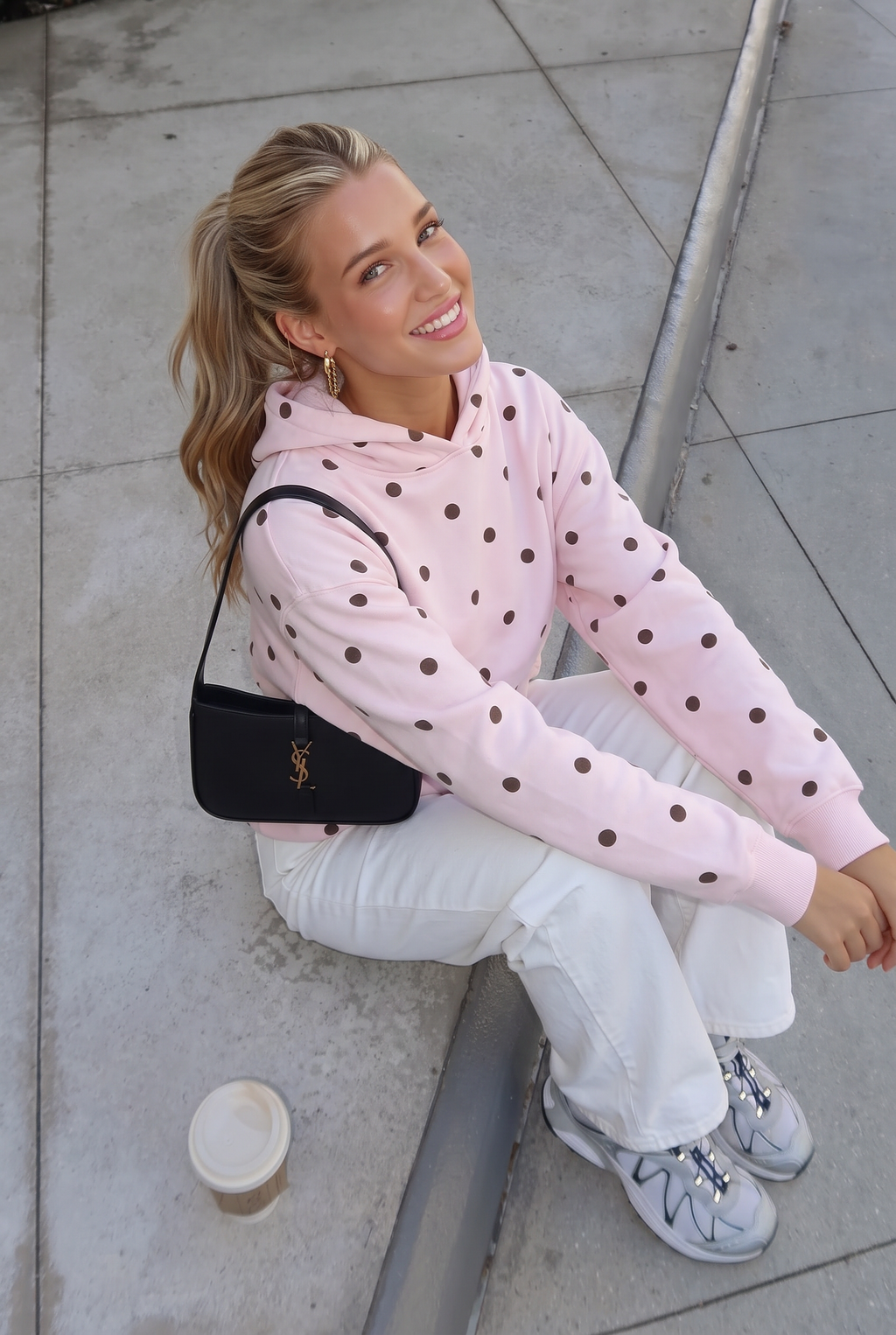 Rosa Kapuzenpullover mit Punktemuster