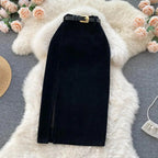 Cordrock mit Seitenschlitz und hoher Taille, elegant und raffiniert - Arabella