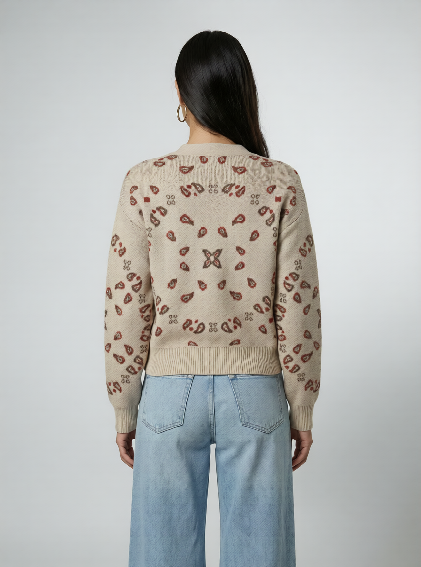 Pullover mit geometrischem Muster und Fransen