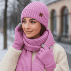 Mütze, Schal und Handschuhe für Frauen mit Strickeffekt - Nevrine